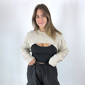 Reworked Oversized Beige Cable Knit Shrug